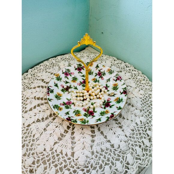 Hand Other - Upcycled Antique Floral Plate Jewelry Holder | Vintage Trinket Dish Ring Tray